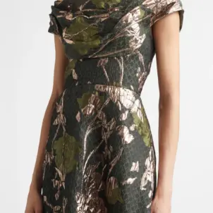 Floral Draped Metallic Fil Coupé Fit & Flare Dress