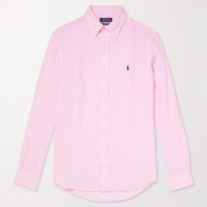POLO RALPH LAUREN Button-Down Collar Logo-Embroidered Linen Shirt