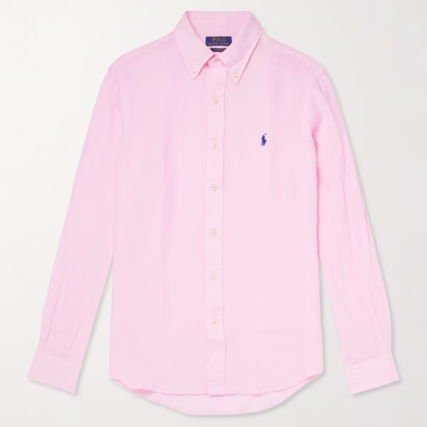 POLO RALPH LAUREN Button-Down Collar Logo-Embroidered Linen Shirt