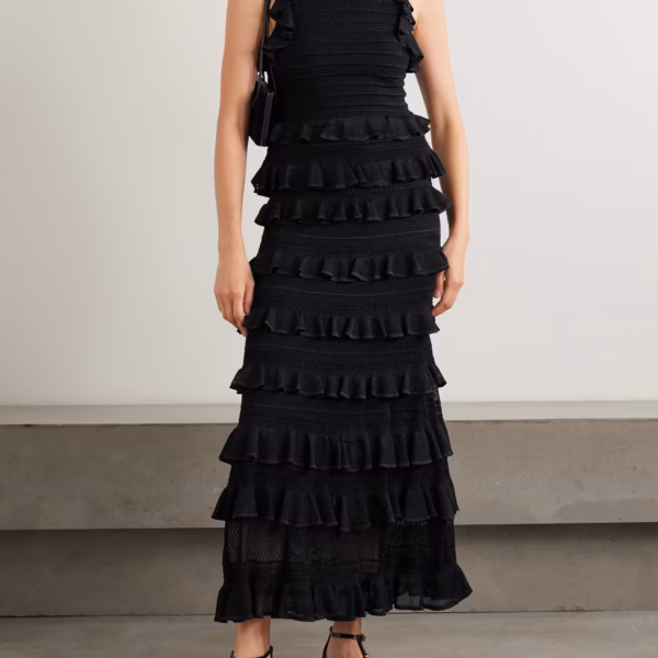 ZIMMERMANN Luna ruffled crocheted midi skirt