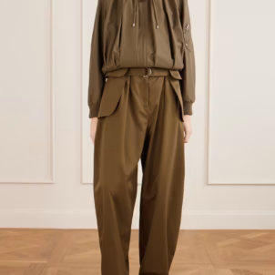 LOEWE Belted pleated cotton and silk-blend wide-leg pants