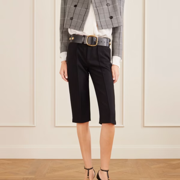 CHLOÉ Buckle-embellished wool-crepe straight-leg capri pants