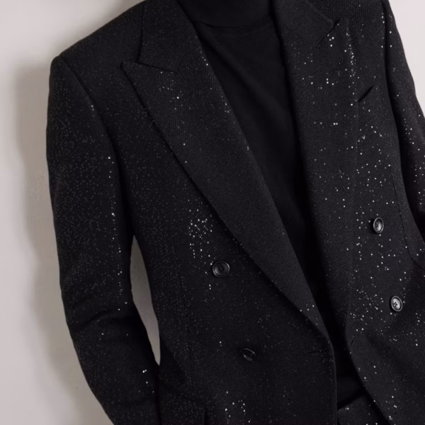 Double-Breasted Sequinned Wool-Blend Suit Jacket
