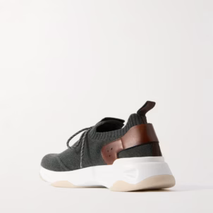 BERLUTI Shadow Leather-Trimmed Stretch-Knit Sneakers