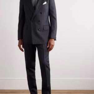 Dyllan Double-Breasted Striped Wool-Twill Suit Jacket