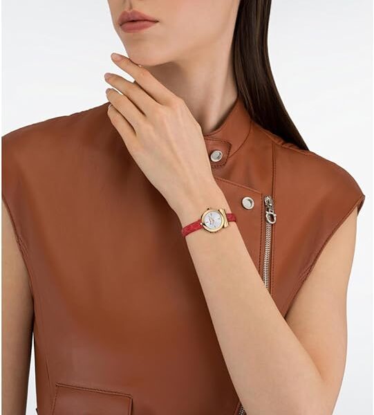 Ferragamo Gancino Collection Luxury Womens Watch Timepieces with a Red Strap Featuring a Gold Case