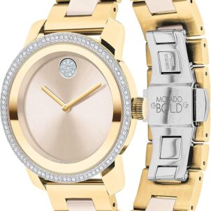 Swiss Quartz 2H Movement, Stainless Steel Ceramic Center Link Bracelet