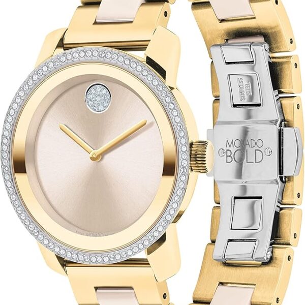 Swiss Quartz 2H Movement, Stainless Steel Ceramic Center Link Bracelet