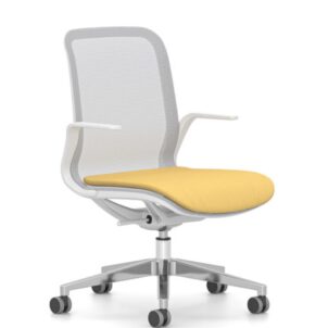 OM Seating Lorien White Frame Conference Chair with Grey Mesh Back