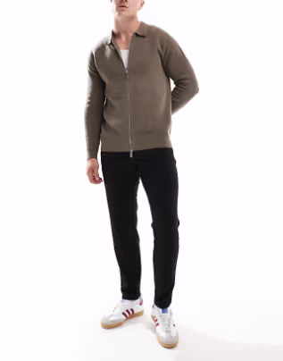 slim tapered fit trousers in black