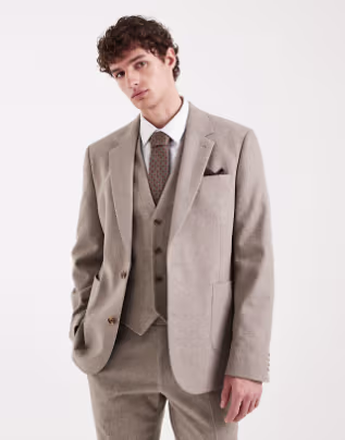 slim suit with wool in beige