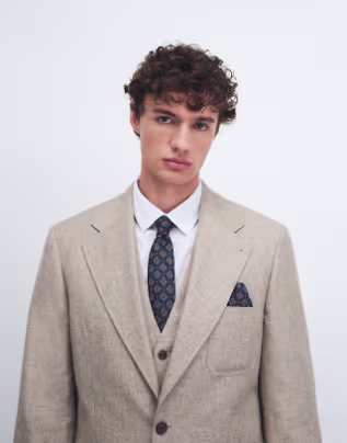 slim suit jacket in stone linen blend