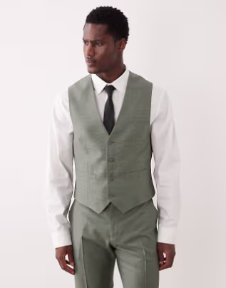 slim suit in mid green washable wool blend