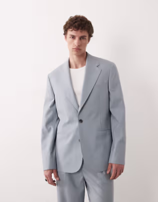 premium slim suit jacket in light blue linen and wool