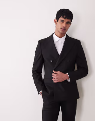 skinny double breasted suit in black twill