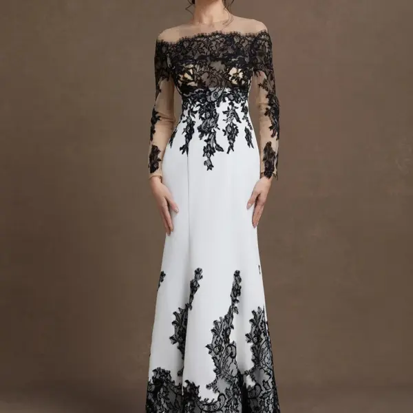 White Lace Mesh Bridal/Wedding Dress Crew Neck