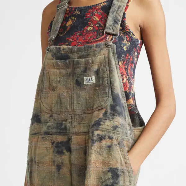 Overdyed Plaid Cotton Flannel Jumbo Overalls