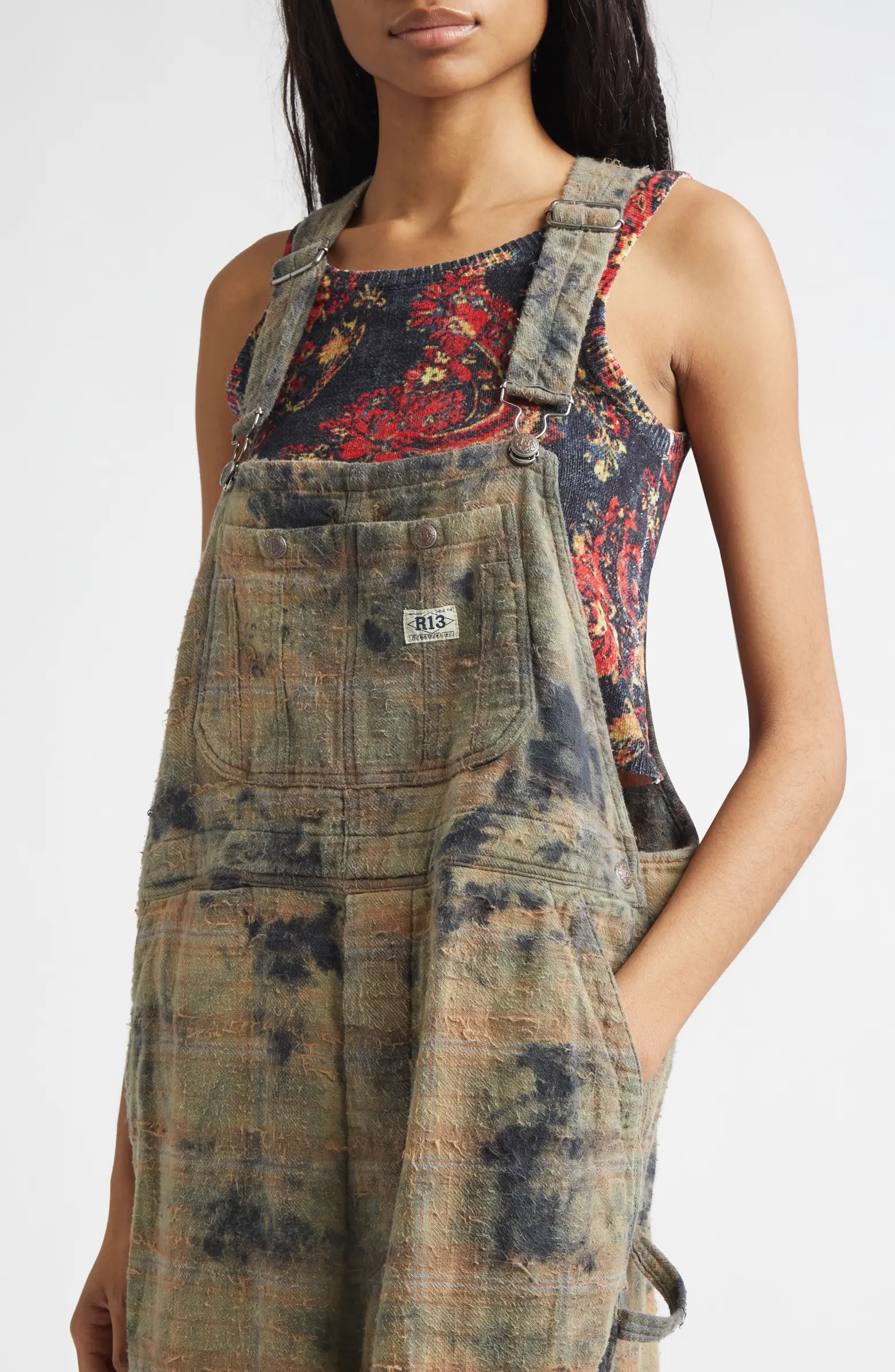 Overdyed Plaid Cotton Flannel Jumbo Overalls
