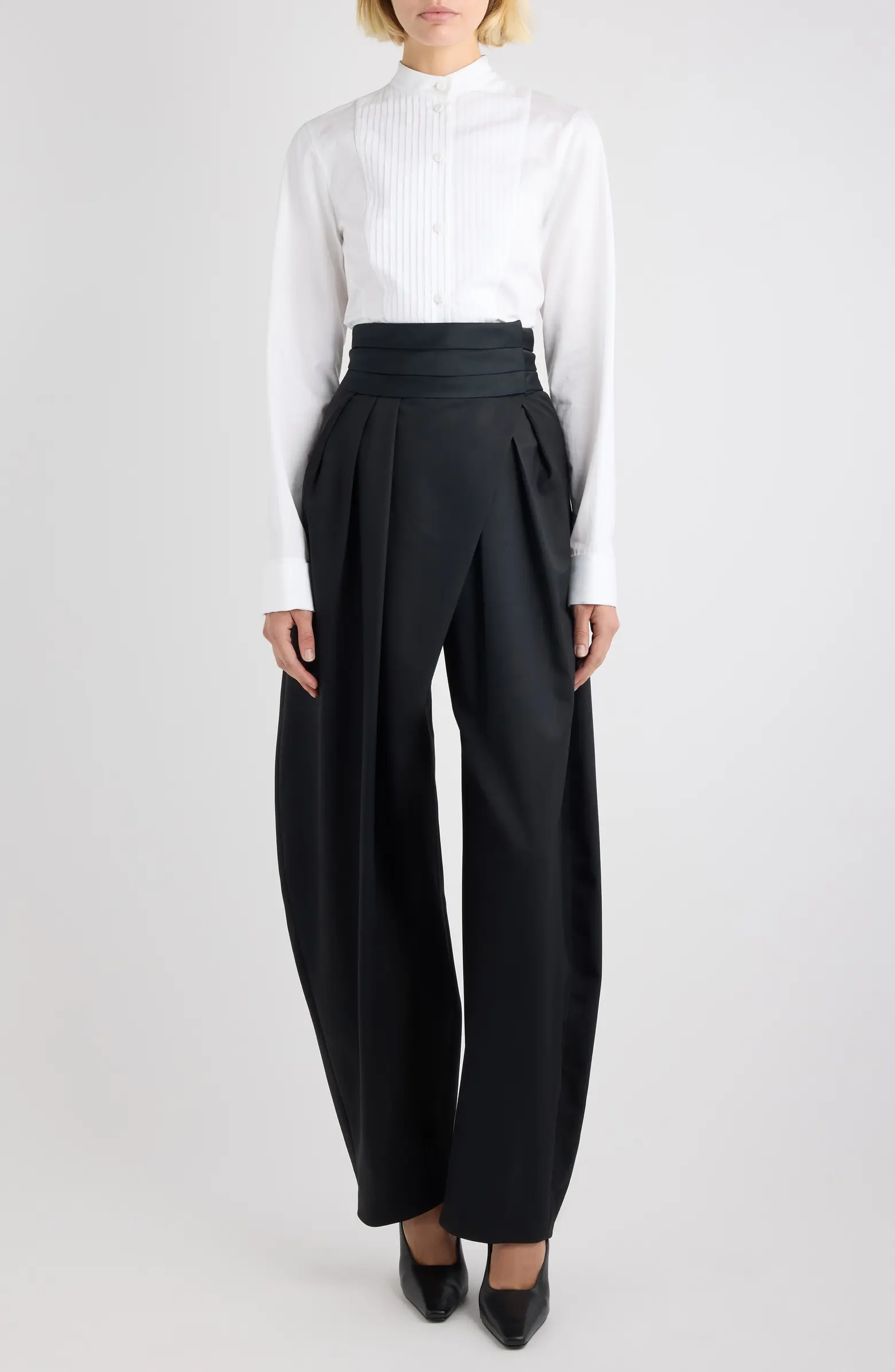 Tux High Waist Stretch Wool Barrel Leg Pants
