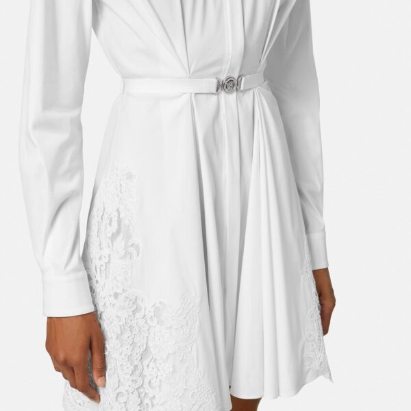 Lace-Trim Cotton-Poplin Mini Shirt Dress