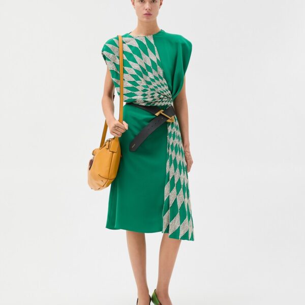 Embroidered Silk Midi Evening Dress