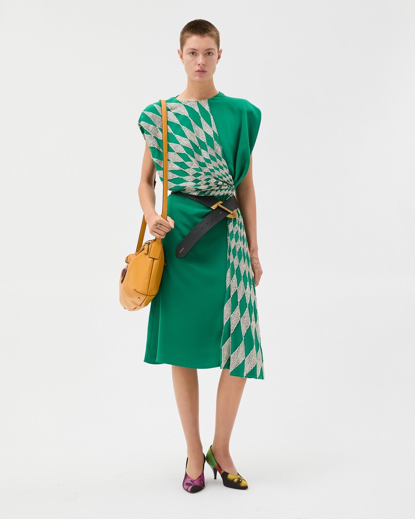 Embroidered Silk Midi Evening Dress