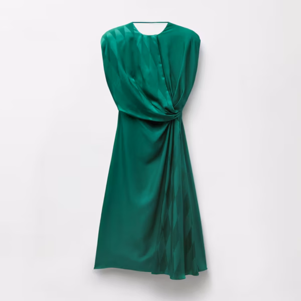 Jacquard Silk Draped Midi Dress