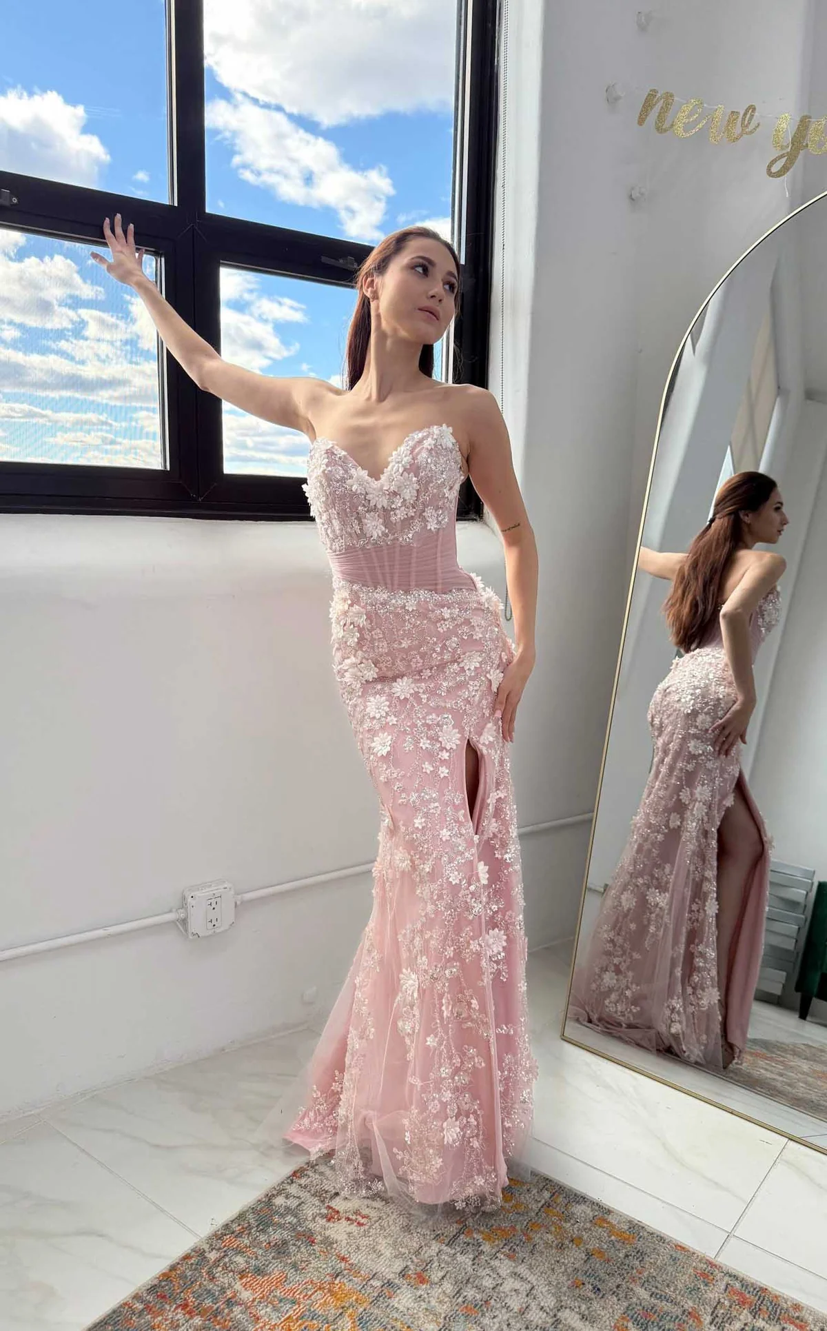 Glorious Strapless Neckline Floral Applique Dress