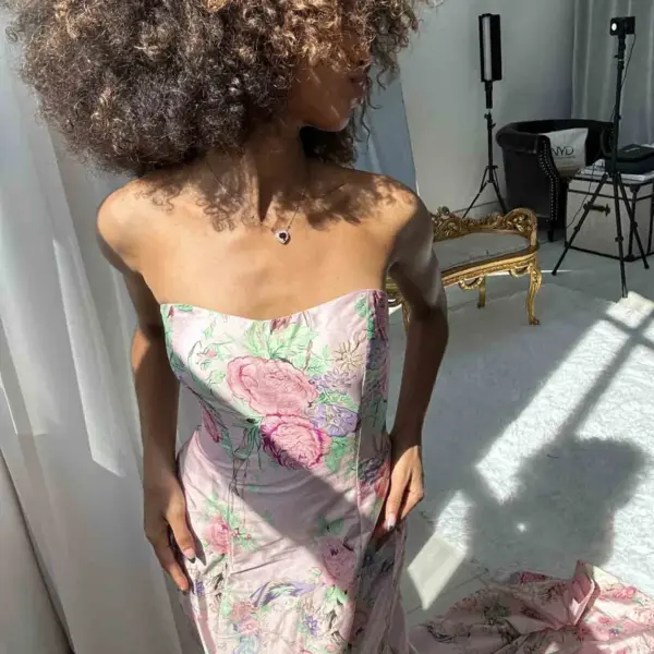 Fashionable Square Neckline Floral Printed Mermaid Dress