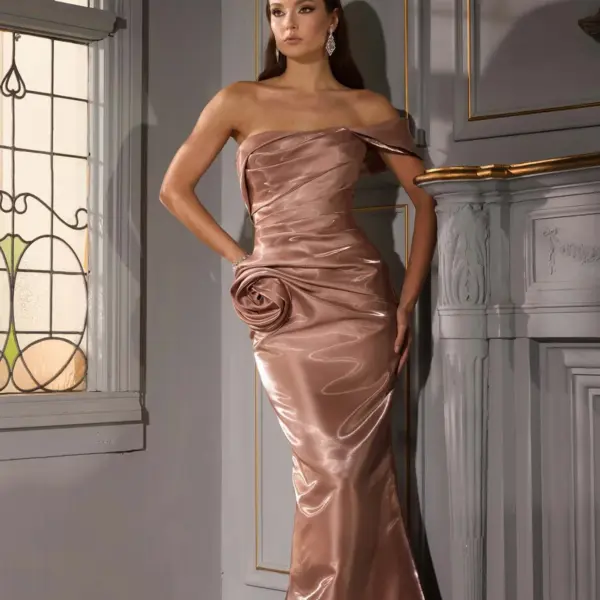 Satin Off-Shoulder Neckline Full-Length Gown