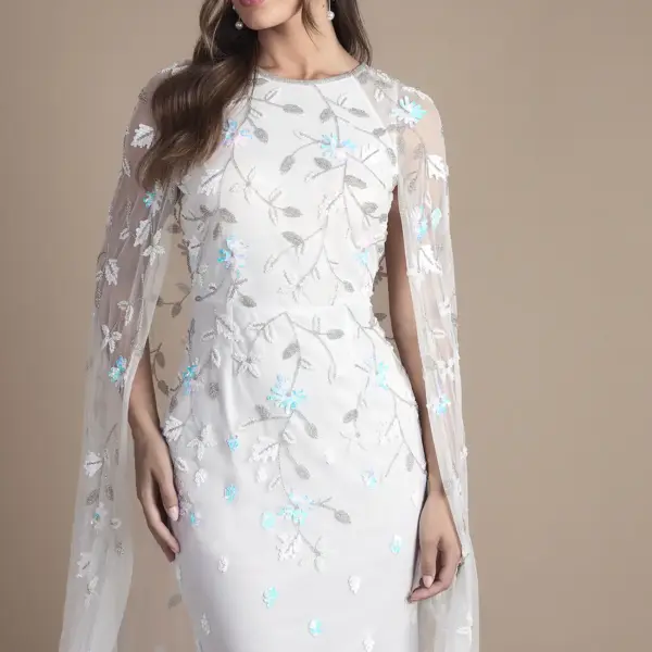 Coast Floral Embellished Cape Maxi Wedding Dress