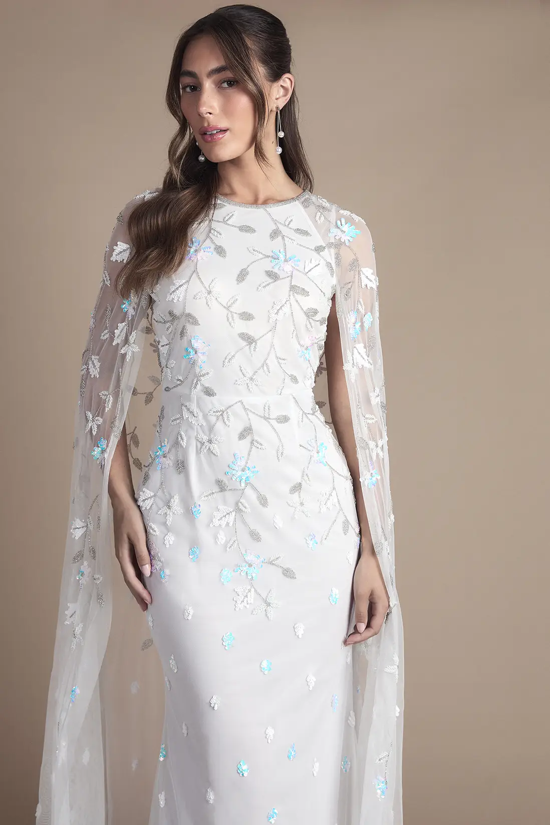 Coast Floral Embellished Cape Maxi Wedding Dress