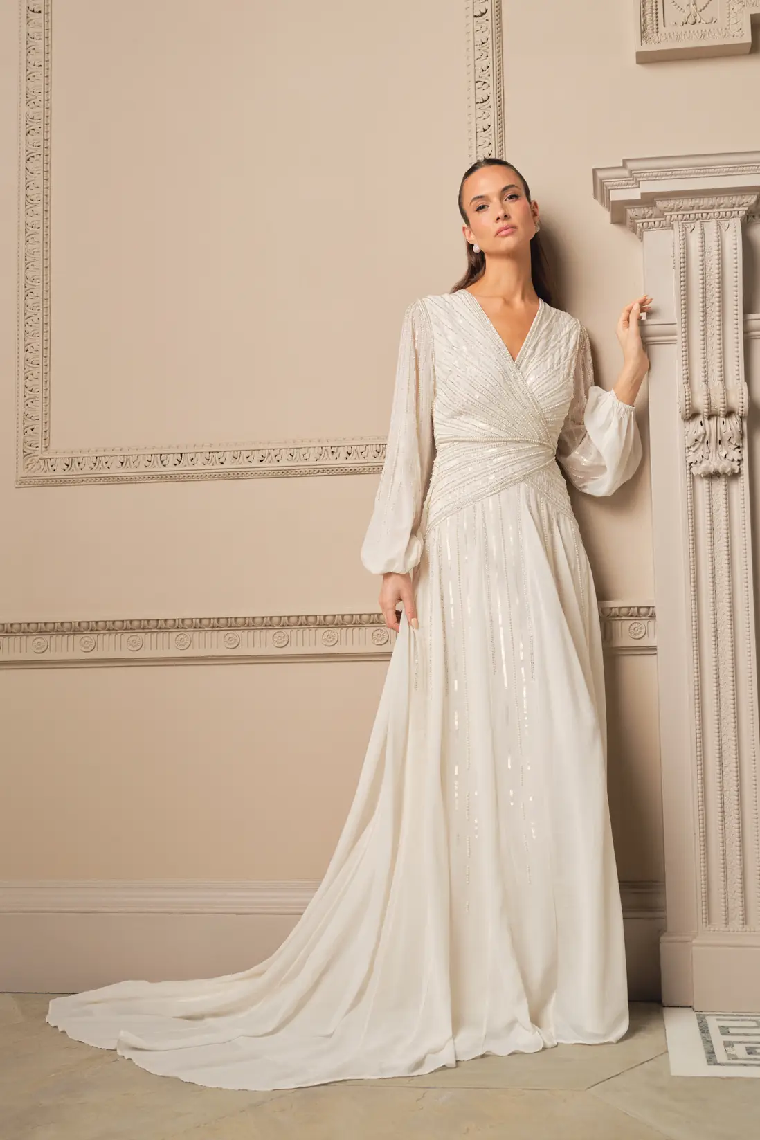 Coast Long Sleeve Linear Embellished Wedding Dress