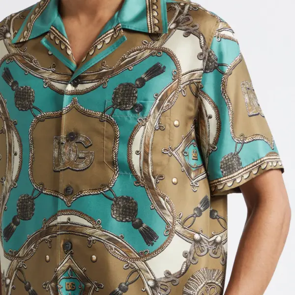 Cargo Print Washed Silk Twill Camp Shirt