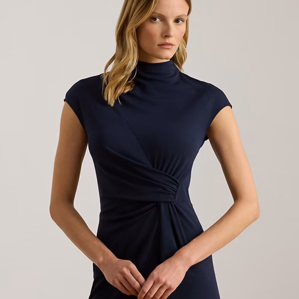 Twist-Front Jersey Mockneck Dress