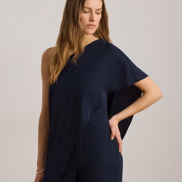 Cape Georgette One-Shoulder Jumpsuit
