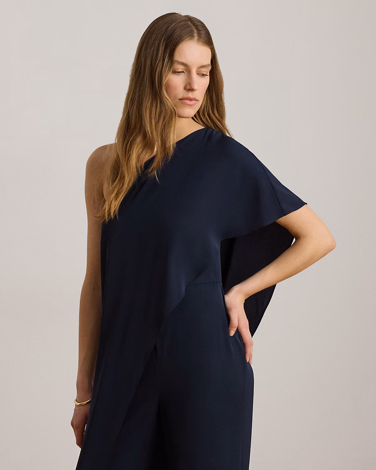 Cape Georgette One-Shoulder Jumpsuit