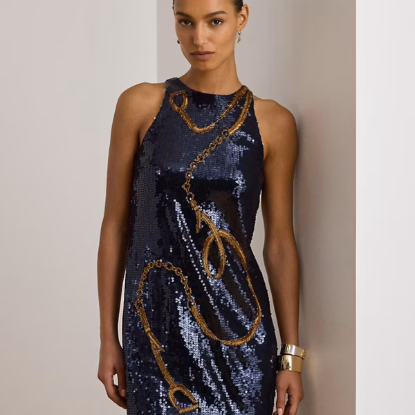 Belting-Motif Sequinned Cocktail Dress