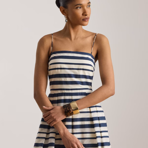 Striped Satin Sleeveless Cocktail Dress