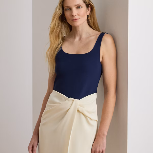 Two-Tone Ottoman & Crepe Sleeveless Gown