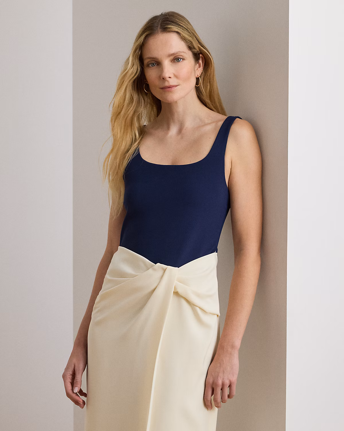 Two-Tone Ottoman & Crepe Sleeveless Gown
