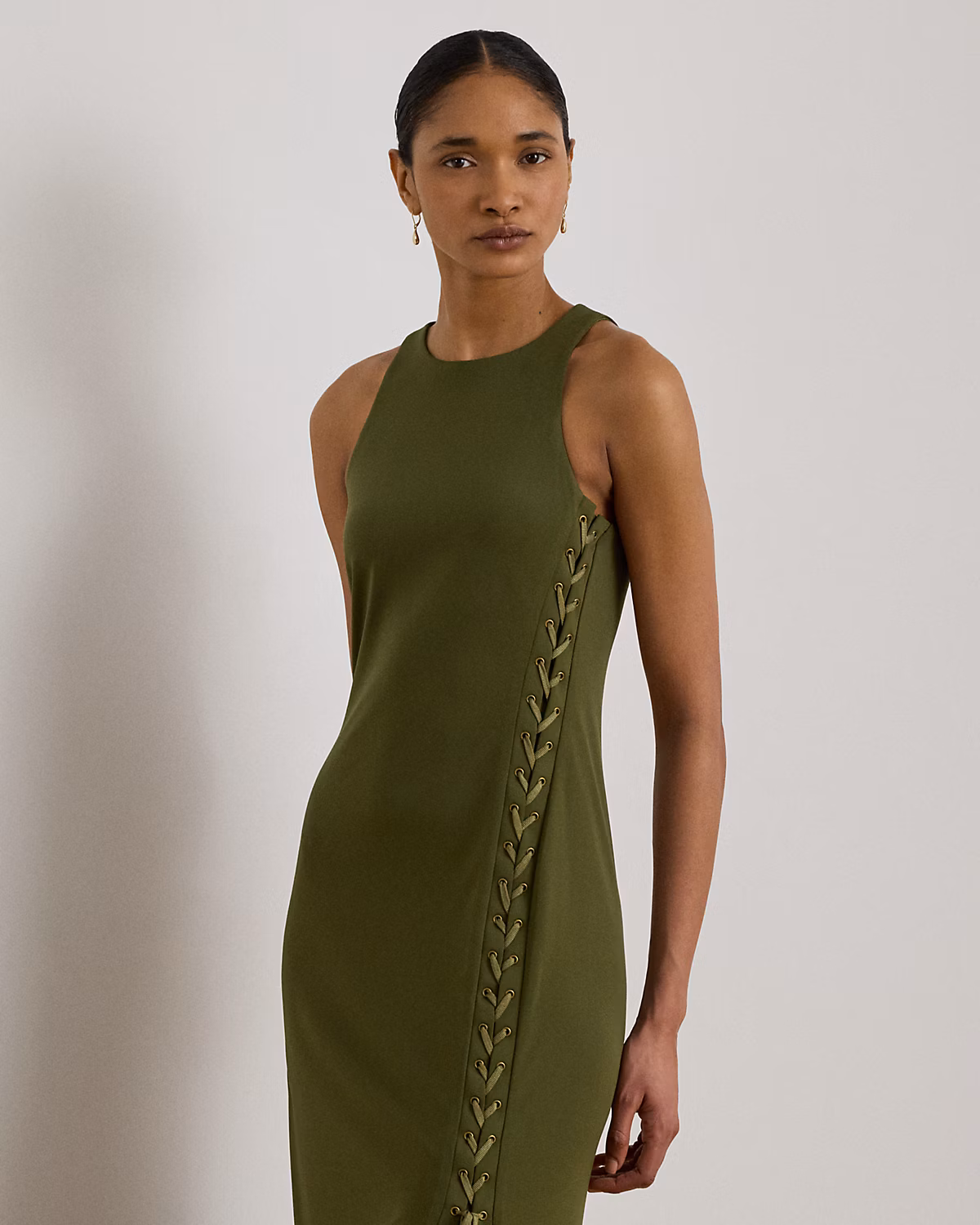 Lace-Up Jersey Sleeveless Gown