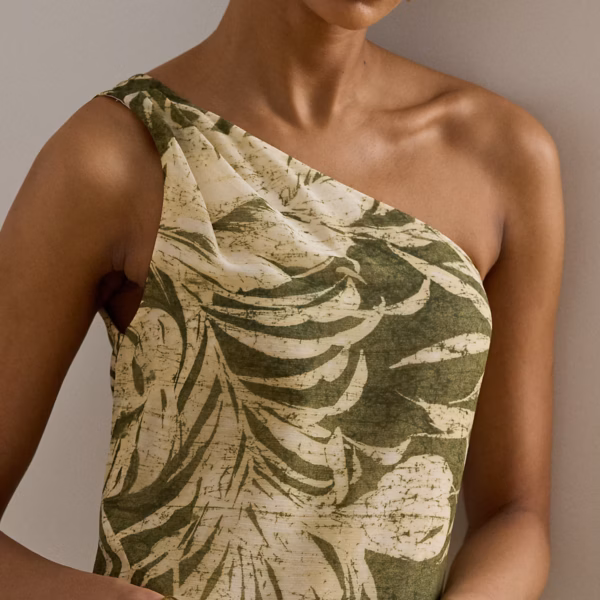 Print Georgette One-Shoulder Gown