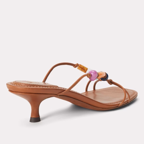 Beaded Leather Kitten Heel Sandal