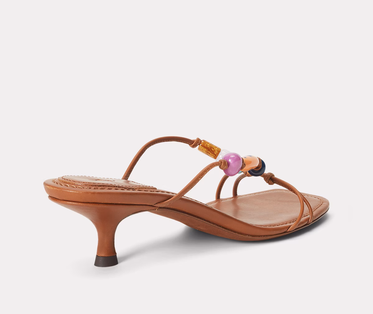 Beaded Leather Kitten Heel Sandal