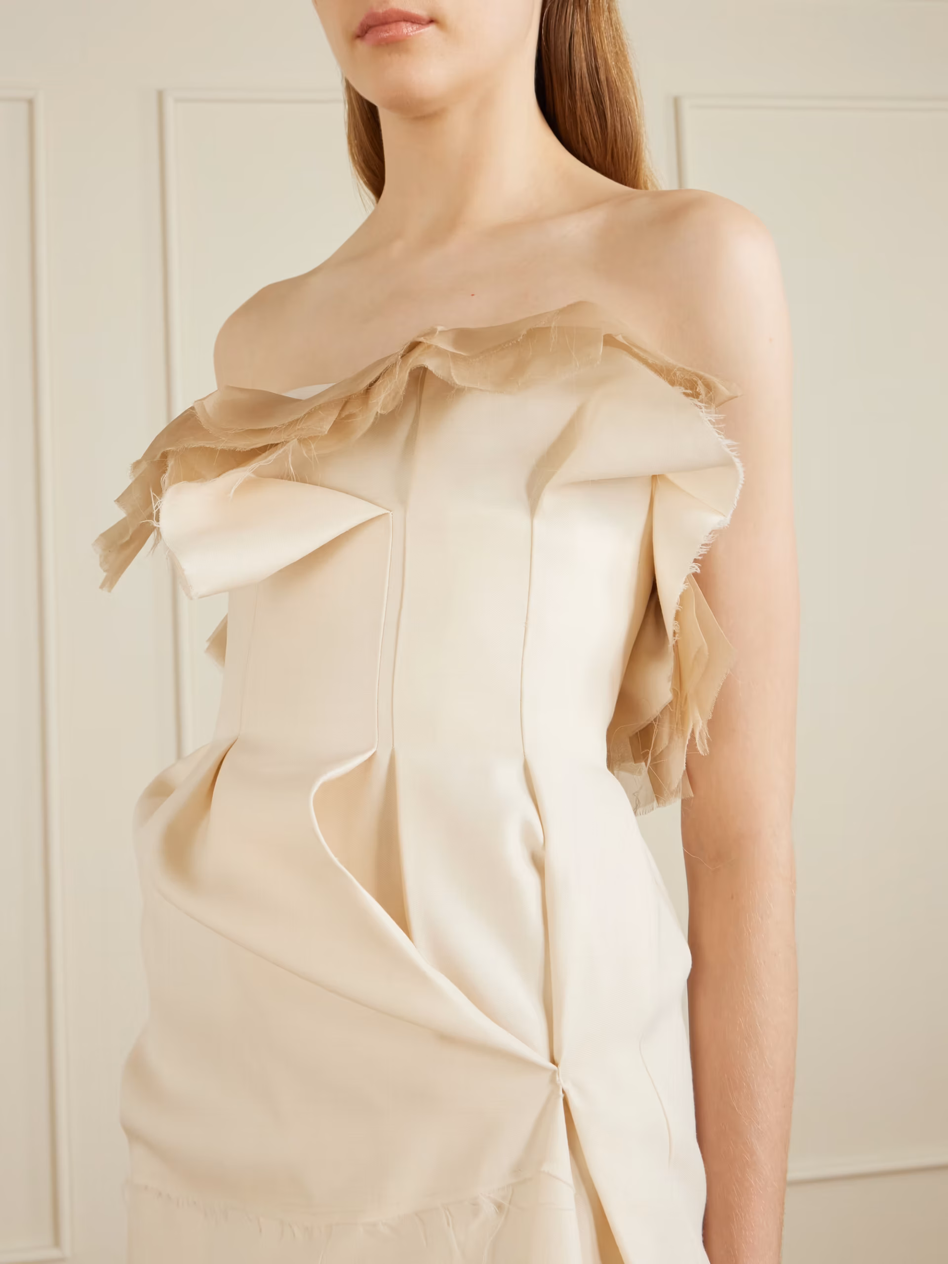 Salm frayed ruffled wool and silk-blend cady midi dress