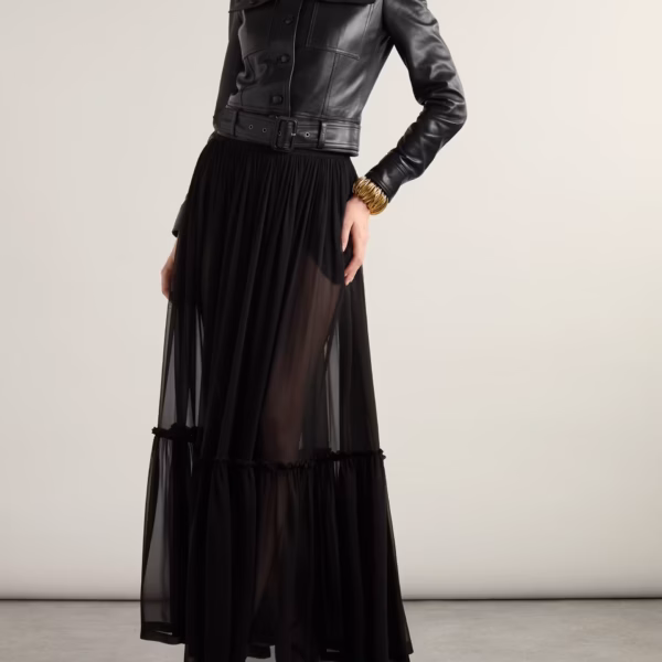 Belted leather biker jacket