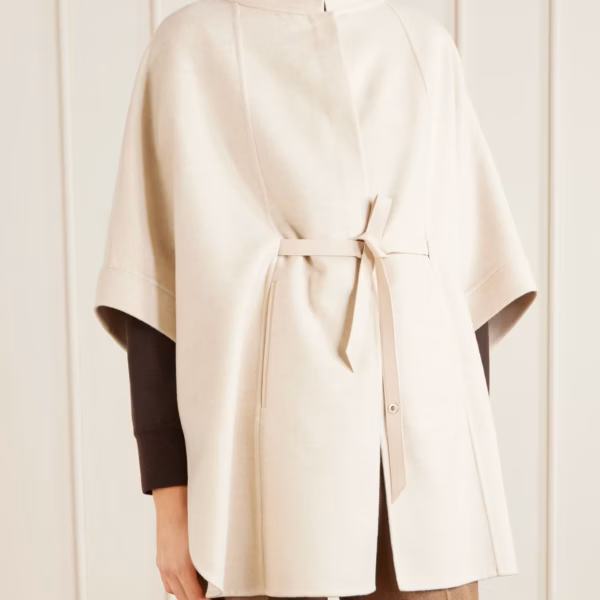 Belted leather-trimmed cashmere cape