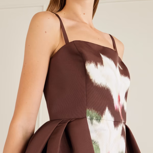 Pleated floral-print faille midi dress