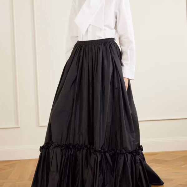 Tiered ruffled satin skirt